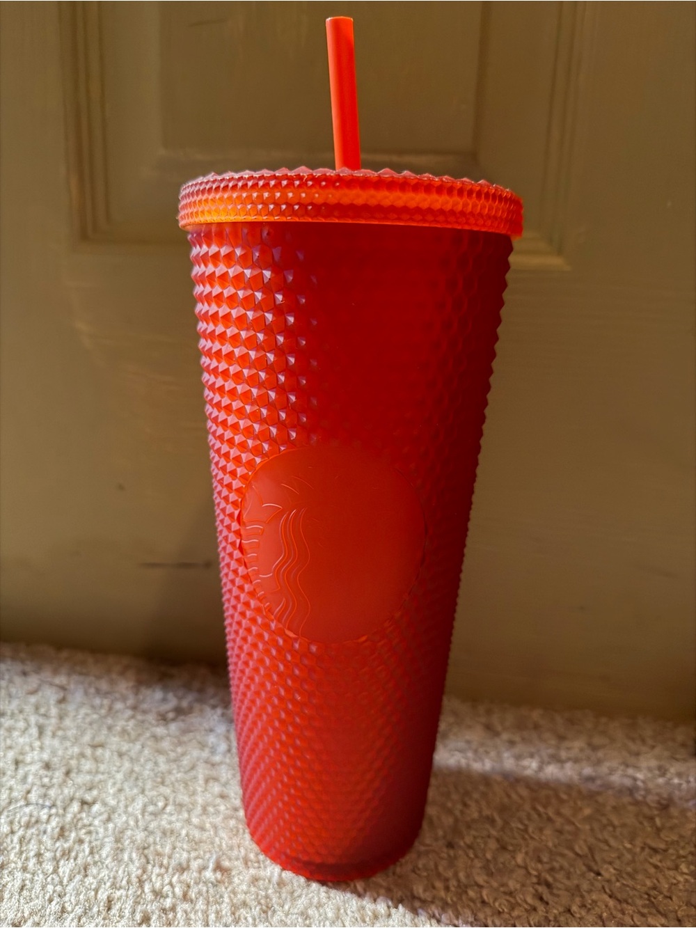 24oz Starbucks red plastic cup with straw NWT
